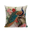 Chinese Classical Peacock Flower Decorative Cushion Covers Linen Colorful Peacock Throw Pillow Case for Sofa Car Seat Textile