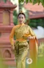 Thailand Princess Traditional Garment Stage Wear Women Stand Collar Long Sleeve Costume Jacket + Skirt Thai Dai Daily Welcome Work Clothes