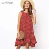 Lossky kobiety letnia sukienka Polka Dot szyfonowa bez rękawów plaża Mini w stylu casual, żółta Sundress moda Plus rozmiar sukienka dla kobiet 220121