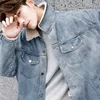 Winter Fleece Inside Mens Long Style Denim Jacket Zippered Cuffs Thick Denim Coat Turn Down Collar Loose Retro Blue Jean Jacket 201104