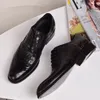 Hot sale-Mens Dress Shoes Formal Vintage 2020 New PU Leather Fashion Crocodile Casual Shoe Lace Up Autumn Low Heel Business Wedding Shoes