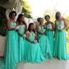 2021 personalizado do azul do Aqua da dama de honra vestidos baratos Applique Lace V-neck Off The Shoulder madrinha de casamento vestido de baile vestidos de noite das mulheres formais