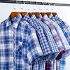Checkered shirts for men Summer short sleeved leisure slim fit Plaid Shirt square collar soft causal male tops with front pocket 220726