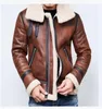 Men Winter Fur Belt Faux Leather Jacket High Neck Shearling Coat Wool Lining Tops Long Sleeve Mens Leather Bomber Winter Coats