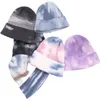 Classical Basic White Adult Skull Caps With Colorful Tie-dyeing Fashion Colors Warm Sport Brim Fold Women Beanie