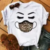 Moda Mulheres Camiseta Leopardo Face Máscara Eyelash Imprimir Tee Feminino Manga Curta Tops Harajuku camisetas 90s Meninas