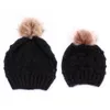 Hiver garder au chaud tricoté chapeau acrylique mohair parent enfant pompon boule de fourrure bonnets chapeaux extérieur tricot crâne casquette m191f