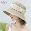 ENJOYFUR Femmes D'été Soleil Chapeaux Coton Lin Pliable Plage Chapeau De Mode Patchwork Seau Cap Y200602