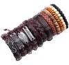 Man Hiphop Läderarmband Antik Alloy Vävning Cowhide Wax Tråd PU Trä Bead Coconut Husk Motorcykel Armband Mix 12pcs / Set