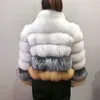 Mode féminine style haute rue plus manteau à col montant manteaux mixtes gilet en fourrure de renard naturel 201103