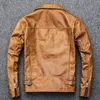 MAPLESTEED Natural Oil Wax Calf Skin Jackets Men Läderjacka tjock Vänd ner krage Yellow Brun Men's Skin Coat Winter M098 201128