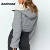 Aachoae Women Plaid Coat Winter Autumn Long Warm Jacket女性フード付きカジュアルショートMujer Chaqueta SL 201027