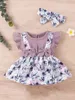 Baby Blumendruck Rüschenbesatz Schleife 2 in 1 Kombi-Bodysuit Kleid Stirnband SIE