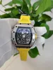Migliore versione nuova versione 11-03 Big Date Silver Dial Automatic Mens Watch Cinturino in caucciù giallo Top Orologi di alta qualità
