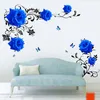 Grande Azul Rosa Flowers Sofá / TV Fundo de Parede Adesivo de Parede Decoração DIY DIY Quarto Sala de estar Mural Art Decals Poster Adesivos 201106