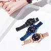 Senhoras Magnet Relógios Roxo Azul Relógio Mulheres Pavimentação Bling Bling Starry Cristal Rhinestone Ladys Quartz Mulheres Termine Liga Rose Gold WristWatches Girls