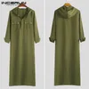 Incerun Fashion Islamic Muslim Kaftan Solid Hooded Long Sleeve Robes Abaya Saudi Middle East Men Clothing Jubba Thobe 5XL1329Q