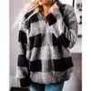 Women Winter Teddy Sweater Teddy Sweater Fluffy Sherpa Fleece Plaid Pullover 1/4 Zipper Turtleneck Sweater Autonn Warm Street Wear 201225