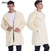 Beyaz Erkekler Faux Kürk Kış Kış Sıcak Artı Boyutu Erkekler Ceket Moda Yaka Cep Kürk Uzun Rahat Gevşek Katı Kalınlaşmak Dış Giyim1