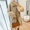 OFTBUY Mulheres Jaqueta de Inverno Real Grânulo Casaco de Tosquia de Ovelhas Natural Gola De Pele De Raposa Streetwear Grosso Outerwear Quente Casual