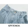 KPYTOMOA Frauen Chic Mode Hohe Taille Paperbag Jeans Vintage Zipper Fly Back Elastische Denim Hosen Weibliche Jean Hosen 201029