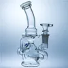 Round Base Bong Recycler Dab Rig Glass Water Bong Smoking Hookah 14mm Joint Bowl with Blue Dot Glass Bong Glass Water Bongs