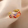 Anillos de racimo esmalte delicado para mujer anillo de aceite de goteo cuadrado de acero inoxidable ajustable 2022 Anillos de joyería bohemios de tendencia