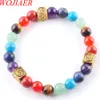 Wojiaer Natural Gem Stone Runda 8mm pärlor Palm Strands Armband 7 Chakra Healing Mala Meditation Bön Yoga Armband Smycken BK336