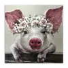 Prints Pictures Home Decor 1 Piece Bristle Pig Wearing Wreath Canvas Bristle With Flower Crown Painting Bathroom Wall Art Poster T9218305