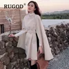 Rugod Korean New Style Solypol Loose Cape Coat 수집 허리 모직 중간 코트 여성 겨울 탑