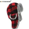 BUTTERMERE Winter Hats for Men Women Red Plaid Trapper Hat Earflap Cashmere Warm Thick Hunter Snow Ski Brand Fur Russian Cap Y200110