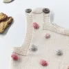 Pagliaccetti lavorati a maglia per neonato 3+ Dot Stampato senza maniche Tuta di lana solida Vita Fascia elastica Kid Onesies Ragazze Abiti Abiti 0-2T 28 Y2