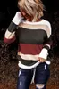 패션 새로운 여자 스웨터 라운드 칼라 뜨개질 풀오버 긴 소매 스트라이프 숙녀 양모 뜨개질 파티 캐주얼 까마귀 크기 s-2xl