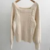 Мода поворот свитер пуловер сладкий квадратный воротник свитера женские зимние одежда элегантные твердые свободные вязаные вершины 11121 201030