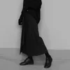 [EAM] 높은 탄성 허리 블랙 주름 잡힌 분할 넓은 다리 바지 새로운 느슨한 맞는 바지 여성 패션 조류 봄 가을 1N666 201119