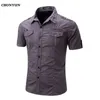 봄 브랜드 남자 셔츠 비즈니스 슬림 피트 짧은 소매 캐주얼 셔츠 단단한 빠른 건조 통기성 남성 의류 EUR 크기 3XL 220118