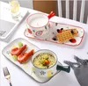 Fruit Keramisch Ontbijt Bowl Servies Sets Servies Net Rode één Persoon Voedsel Set Creatieve Hand PaintedColor Handvat Kommen