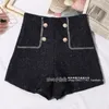 Otoño Invierno NUEVA Moda coreana Corea Tweed Tweed Woed Woed Engrosamiento de doble pecho Lurex Patchwork Shinny Bling Shorts