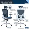 US Stock Commercial Furniture Techni Mobili High Back Executive Mesh Office Chair with Arms, Headrest and Lumbar Support, Blue a09