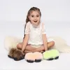 Enfants Fourrure Diapositives Furry Maison Pantoufles Fluffy Diapositives Intérieur D'été Sandales Plates Tongs Marque De Luxe Filles Chaussures 2020 Taille 24-35 LJ200903