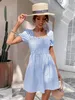 Gingham Print Shirred Bust Dress SHE