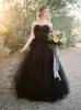 Strapless Black Gothic Wedding Gowns Appliques Lace Top Soft Tulle A Line Floor Length Bridal Wedding Dresses Princess Plus Size Country Garden Vestidos De Noiva