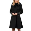 Women's Trench Coats Women Elegant Coat Solid Patchwork Plush Removable Collar Pockets Female Tops Long Sleeve Jacket Windproof Wool1