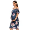 女性の花のフリルオフショルダーマタニティドレスノースリーブ妊娠服のエレガントなフィットボディコンドレス写真G220309