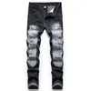 European American Style Hole Jeans Men Patchwork Ripped Straight Slim Full Length Denim Retro Trousers Male Wild