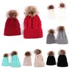 Mode Eltern-kind Pom Pom Beanie 9 Farben Winter Warme Imitation Waschbären Pelz Gestrickte Kappen Outdoor Beanie Halten warme Beanie Hut