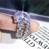 Nouveau étincelant offre spéciale bijoux de luxe Couple anneaux grand ovale coupe topaze blanche CZ diamant pierres précieuses femmes mariage bague de mariée ensemble cadeau