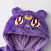 Recém -nascido gata kigurumi marinheiro lua purple luna gato cosplay flannel cartoon flanela macacão besteira pijamas roupas de sono c10187904602