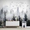 3D Duvar Kağıdı Modern El Boyalı Çam Ormanı Bulut Uçan Kuş Fotoğraf Duvar Resimleri Salon Çalışması Restoran Arkaplan Fresco