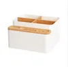 Multi-functional Desk Organizer Plastic Storage Box with Bamboo Compartment for Office Home Stationery Cosmetics Makeup